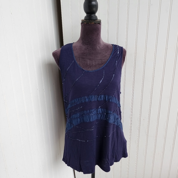 Chico's Tops - by Chico's Women's Navy Blue Sequin Sleveless Tank Top Shirt Viscose India 1 (M)